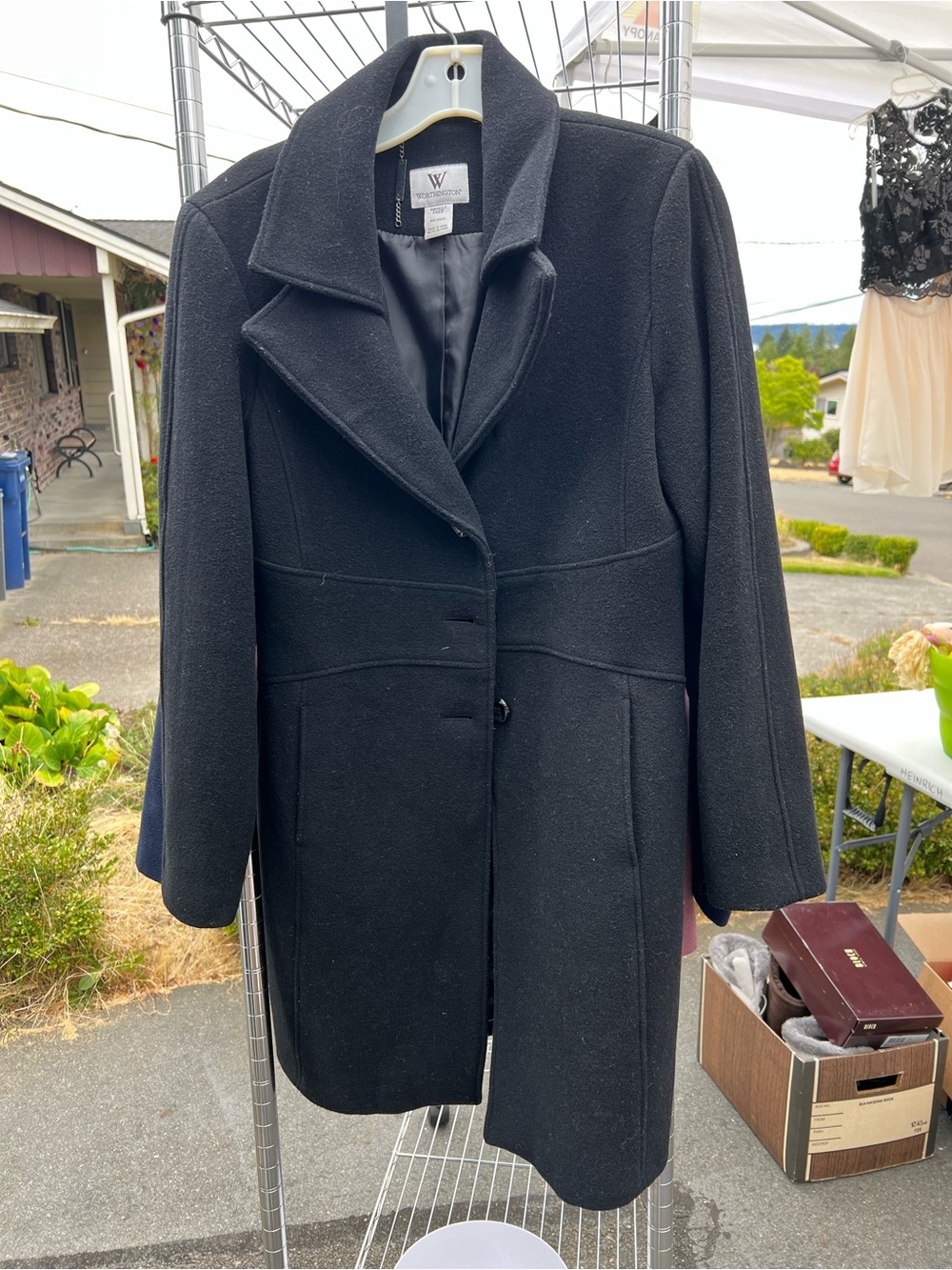 Worthington Black Single-Button Wool-Blend Pea Coat